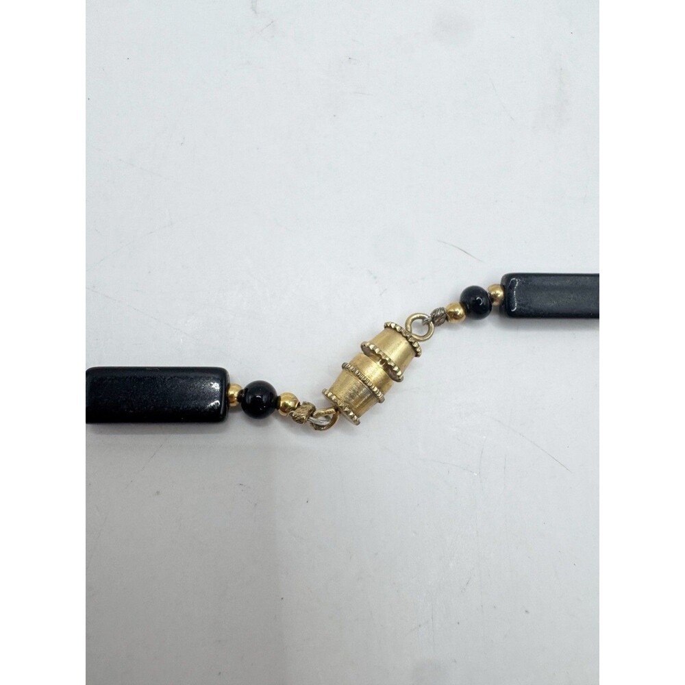 Vintage Black And Gold French Jet Glass Collar Necklace 14” - Picture 3 of 6